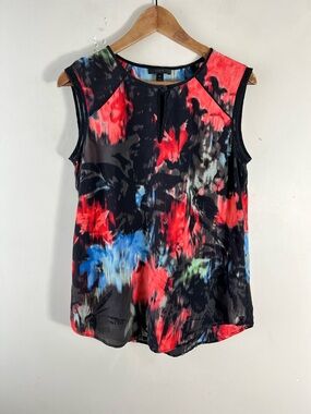 J CREW Size 8 Tall women’s Top Silk Watercolor Keyhole Sleeveless Blouse Floral